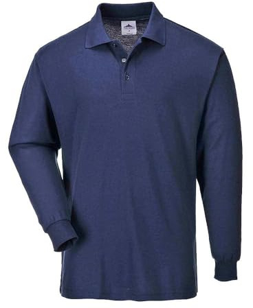 Portwest B212 Genoa Langarm Polo-Shirt Baumwolle Maschinenwaschbar Business | Marine, XL, UPF 40+, Reguläre Passform, Polyester, Rippkragen und Bündchen, Brusttasche, Gerippte Manschette, Gerade Tasche