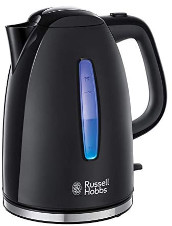 Russell Hobbs Hervidor de Agua Eléctrico Textures - 1,7 litros, 2400 W, Filtro Extraíble, Zona de Ebullición Rápida, Base de 360°, Indicador Nivel Agua, Plástico Alto Brillo, sin BPA, Negro - 22591-70