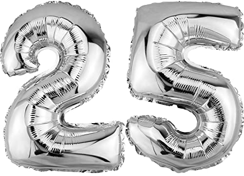 DekoRex Folienballon Silber 40cm Deko Hochzeit Jubiläum Geburtstag (Zahl 25)
