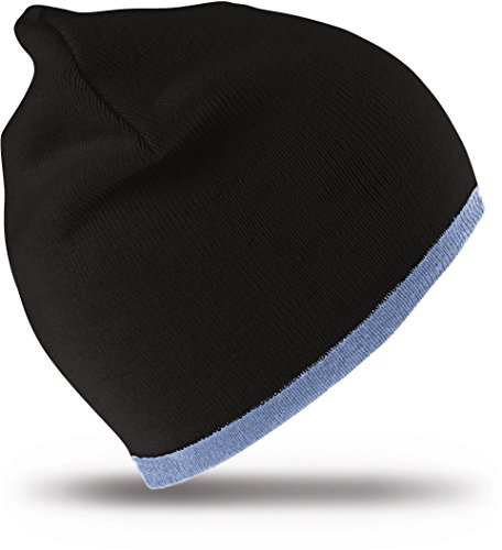 Result Headwear Unisex Gestrickte Wende-Mütze mit kontrastfarbenem Abschluss RC046X Black/Sky