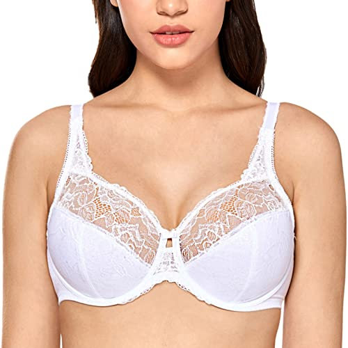 Delimira Women's Beauty Lace Non Padded Minimiser Full Figure Underwire Bra White 40DD