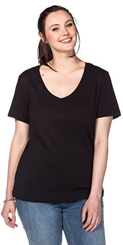 Sheego Damen Große Größen T-Shirt aus fein Gerippter Qualität Basicmode sportlich V-Ausschnitt -