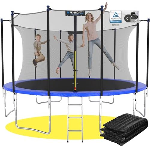 KINETIC SPORTS Trampolin Outdoor 'Salto Plus' Ø 183/244/305/366/400/430/490 cm - Komplett-Set für Kinder, USA Sprungtuch, Netz, Randpolster, Leiter - bis zu 160kg