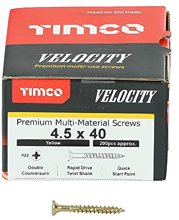 TIMCO 45040VY Velocity Premium Multi-Use Countersunk Gold Woodscrews - 4.5 x 40 - Box of 200