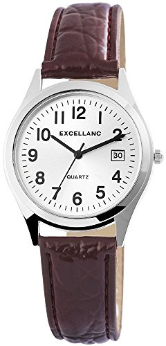 Excellanc Damen-Uhr Kunstleder Armband Dornschließe Datum Analog Quarz 2900217 (braun silberfarbig weiß)