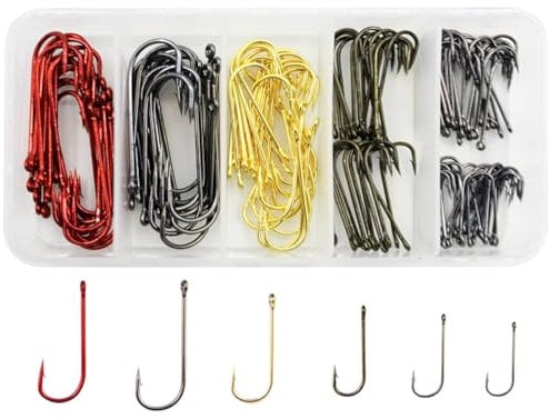 JSHANMEI 150Pcs Crappie Panfish Hooks Set Long Shank Aberdeen Live Bait Hooks for Bass Trout Catfish
