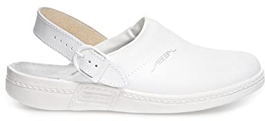 Abeba Berufsschuh The Original Clog 7021-43 aus Glattleder mit rutschhemmender Laufsohle OB, FO, SRC (Weiß, 43)