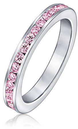 Anello Eternity A Canale Con Zirconia Cubica Rosa Impilabile Simulato Tormalina Per Donne E Adolescenti In Argento Sterling .925