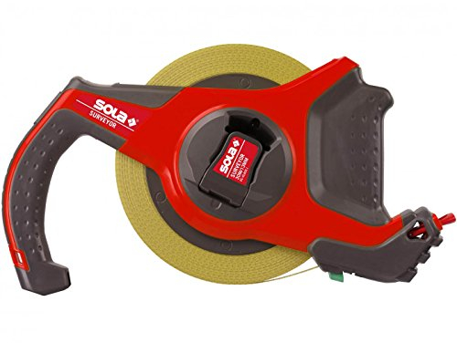 SOLA SURVEYOR C - Maßband 30m / 13mm - Stahlband, TUFCOTE® Beschichtung gelb mit mm Skala - Genauigkeitsklasse I - Bandmaß mit Multifunktions-Endhaken - Metermaß Länge - 30m, 50m