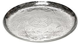Brillibrum Design Serviertablett Alumium Silber Rund Orientalisches Muster Kleines Deko-Tablett 35 cm ø