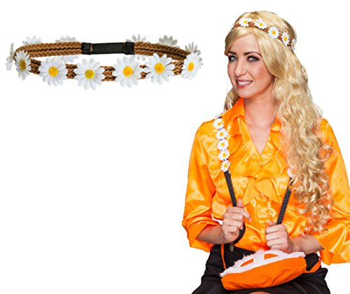 NET TOYS Bandeau Hippie années 70 Couronne de Fleurs Turban Flower Power Bijou Cheveux Marguerites Fleurs des Champs Serre-tête Fleur Bijoux déguisement de Carnaval Accessoires