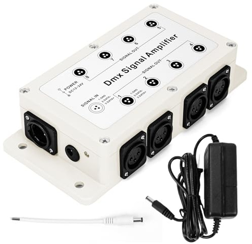 RioRand DMX512 LED Signal Splitter Amplifier Distributor 1 Way in 8-Channel 3-Pin Output with Signal Indicator