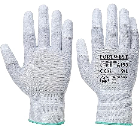 Portwest A198 Antistatic PU Fingertip ANSI Safety Glove Grey, XXS