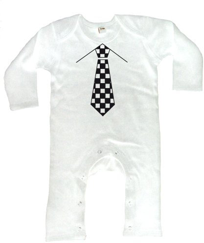 Racker-n-Roll SKA Krawatte Black Checkerboard Rompasuit Strampler weiß, Größe 74