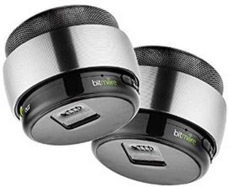 TWO BITMORE E-WAVE BLUETOOTH WIRELESS WATERPROOF PORTABLE TRAVEL STEREO SPEAKERS x 2- iPHONE, iPAD, LAPTOP, MP3, MOBILE