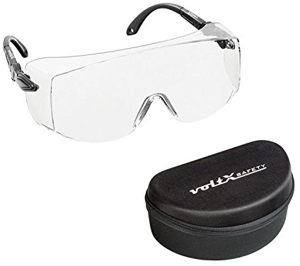 voltX 'OVERSPECS' Large Size, Industrial Safety Over Glasses with case - UKCA & CE EN166f certified (Clear Lens) - individually adjustable temples - antifog, scratch resistant, UV400 protection