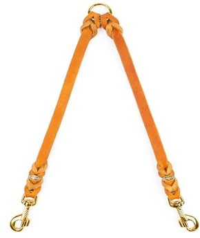 CopcoPet Fettleder-Doppelleine 50 cm x 15mm Cognac – Koppel & Zwillingsleine für 2 Hunde – Robuste Verbindung mit 2 Messing Karabinern – Geflochten & langlebig – Für große Hunde