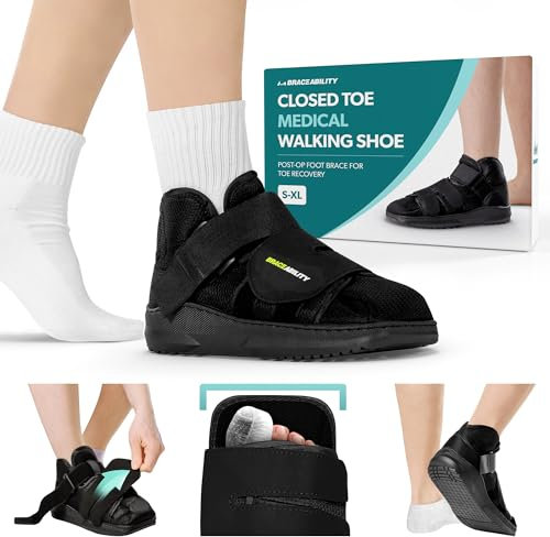 BraceAbility Scarpa da passeggio per uso medico con punta chiusa - Leggera protezione per il piede chirurgico Cast con cinturini regolabili e tutore post borsite o chirurgia Hammertoe (M)