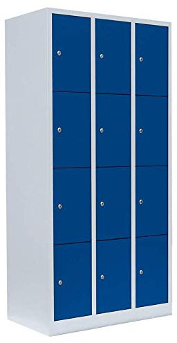 Lüllmann 12 Fächer Schließfachschrank komplett montiert grau/blau 180x118,5x50cm (HxBxT) Wertfachschrank Fächerschrank Spind Umkleideschrank 523431