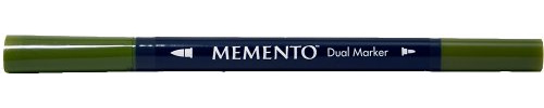 Tsukineko Memento Dual Tip Art Markers Green, Bamboo Leaves, Vibrant Colouring Pen for Artists, Archival, Water-resistant, for Stamping, Calligraphy, Water Colouring, Embossing, and Mixed Media