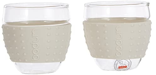 Bodum Pavina Set of 2 Single Wall Glass Mugs, 0.1L, 3oz, Off White