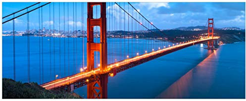 Wallario Glasbild Golden Gate Bridge in San Francisco USA - 32 x 80 cm Wandbilder Glas in Premium-Qualität: Brillante Farben, freischwebende Optik