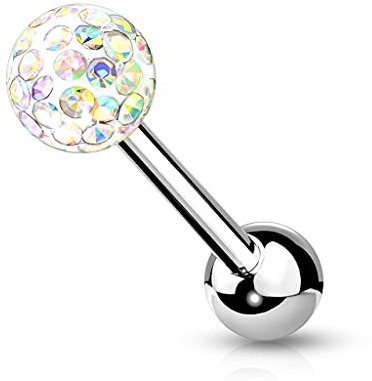 Piercing Langue FIDJI Multicolore Boule Cristal Ferido Filetage interne Barbell Barre Acier Inoxydable anti allergique LOVEPIERCING