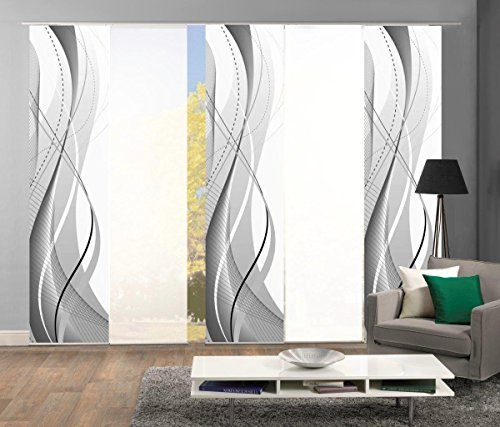Home Fashion 95150 Flächenvorhänge 5er-Set 'WuXi', in Beere, grau und Petrol, Flächenvorhang Carlisle + Uni-Flächenvorhang ROM, Farbe:grau