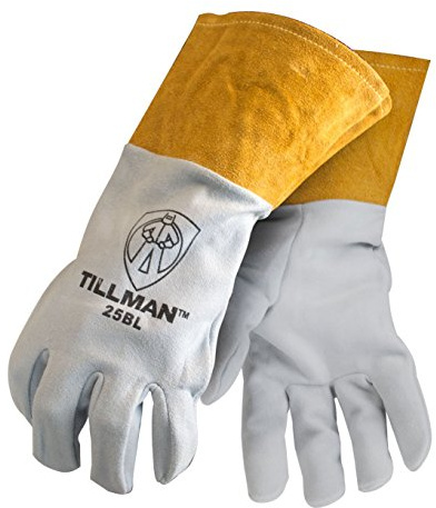 Tillman Large 14 14 Pearl and Gold Light Weight Split Deerskin Unlined TIG Welders Gloves with 4 Cuff and Kevlar Thread Locking Stitch (Carded)
