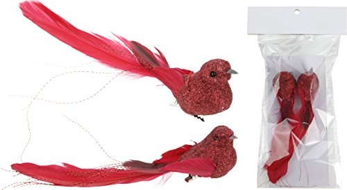 KM Dekoschmuck Vogel auf Clip 14 cm im 2er Set rot