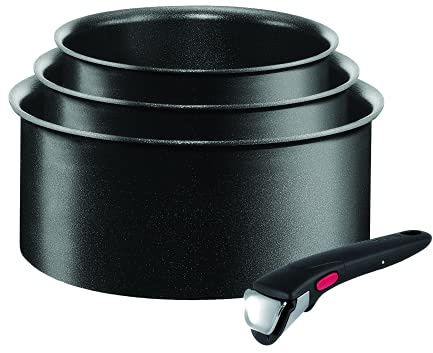 Tefal Ingenio Expertise Saucepan Set, 4 Pieces, Stackable, Removable Handle, Space Saving, Non-Stick, Induction, Black, L6509242