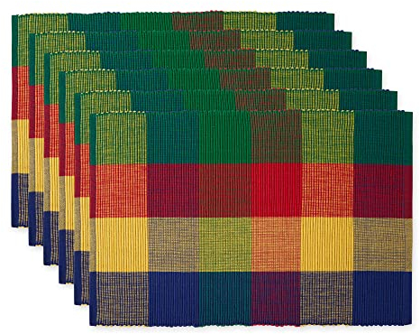 DII Basic Everyday Gerippte Tischset 100% Baumwolle Tischset 13x19 Summer Check 6-teilig