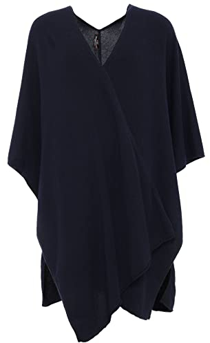 Cashmere Dreams Poncho-Schal mit Kaschmir - Hochwertiges Cape für Damen - XXL Umhängetuch und Tunika mit Ärmel - Strick-Pullover - Sweatshirt - Stola für Sommer und Winter Zwillingsherz - blau