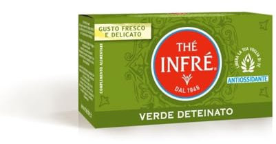 Thé Infré, Tè Verde Deteinato, Confezione da 23 Filtri, Gusto Delicato e Fresco, Sentori Aromatici Fruttati e Speziati, Senza Caffeina.