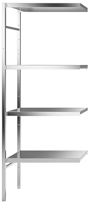 kaiserkraft | Edelstahl-Steckregal | 4 glatte Fachböden | Fachbodenbreite x Tiefe 640 x 440 mm | Eck-Anbauregal