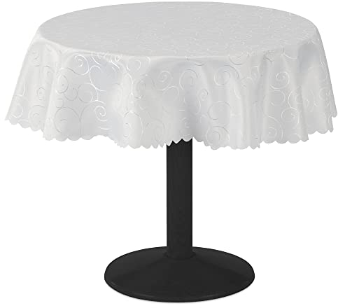 JEMIDI Tischdecke Ornamente Seidenglanz Edel Tisch Decke Tafeldecke 31 Größen und 7 Farben Weiß Rund 135cm