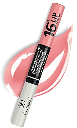 Dermacol - 16-Hour Lip Colour, Highly Pigmented Glossy Lip Stain, Two-Phase Lip Plumper Gloss, Kissproof Lip Makeup Products with Matte and Glitter Finish, No.1 Nude Pink Lipstick, 7.1 mL