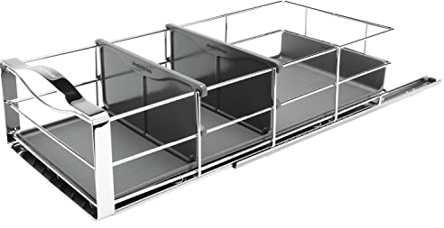 simplehuman KT1118 22.8cm Pull-Out Kitchen Cupboard Cabinet Organiser, Heavy Duty Sliding Shelf Storage, Holds up to 9kg, Easy to Install, Grey Plastic with Heavy-Gauge Steel Frame