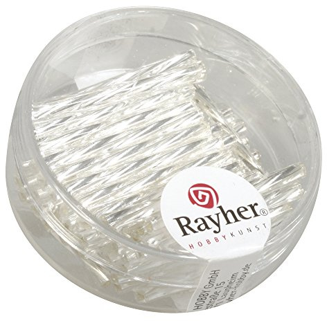 Rayher 1404922 Glasstifte twistet, 20 mm, mit Silbereinzug, Dose 13g, Silber
