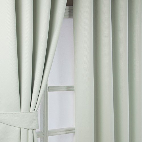 HOMESCAPES Cream Eyelet Ring Top Blackout Thermal Curtain Pair Width 228cm (90) x 182cm (72) Drop Herringbone Chevron Textured Retro Geometric Design. FREE SWATCHES.
