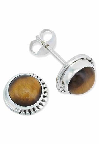 Ohrstecker 925 Silber Tigerauge brauner Stein Edelstein Ohrringe echt Silber Damen Sterling Silber Stecker Geschenk(MOS-018-18)