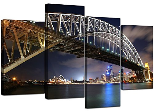 Wallfillers Large Blue Sydney Harbour Bridge Canvas Wall Art 130cm Pictures 4041