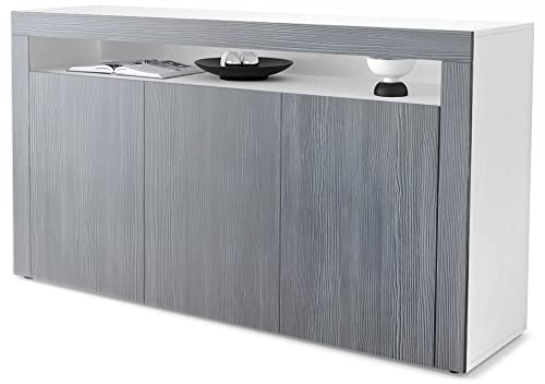Vladon Sideboard Valencia, Made in Germany, Kommode mit 3 Türen und 1 offenem Fach, Weiß matt/Avola-Anthrazit (155 x 92 x 40 cm)