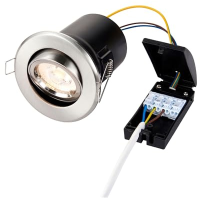 Saxby 50681 50W shieldPLUS MV Tilt Recessed Fire Rated Downlight GU10 Ceiling Spotlight - Satin Silver