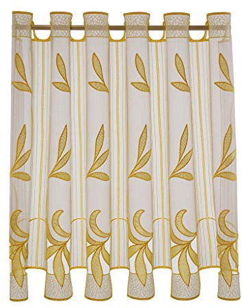 Florentina Scheibengardine Lochstickerei 55 cm hoch weiß mit gelb - Wunschbreite frei wählbar durch gekaufte Menge in 15,5 cm Schritten - Meterware