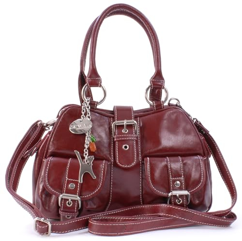Catwalk Collection Handbags - Damen Leder Henkeltasche - Umhängetasche/Handtasche Mittelgroß - Verstellbarer Abnehmbarer Gurt - FAITH - Rot