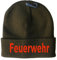 Wolfszeit Strickmütze Bestickt mit Feuerwehr (Oliv)