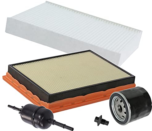 BESTPRICE Inspektionspaket Filterset mit 1x Ölfilter, 1x Luftfilter, 1x Innenraumfilter, 1x Kraftstofffilter, 1x Ölablassschraube mit Dichtung, Kompatibel mit FORD FIESTA 5 Mk5 (JH_ JD_), FUSION (JU_)