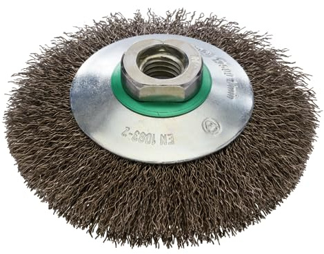 RHODIUS EKBW | 1x Stück Ø 100 mm Kegelbürste Edelstahl | gewellter Draht 0,3 mm, M14, Drahtbürste Winkelschleifer, Reinigungsbürste, Stahlbürste