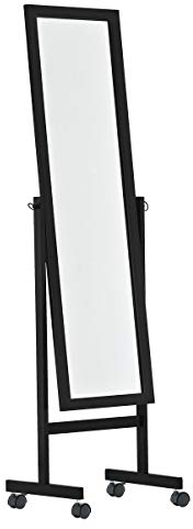 CLP Specchio Autoportante Yolanda con Ruote Specchio Figura Intera Legno Regolabile I Specchio Lungo Rettangolare Camera Letto Ingresso, Colore:Nero